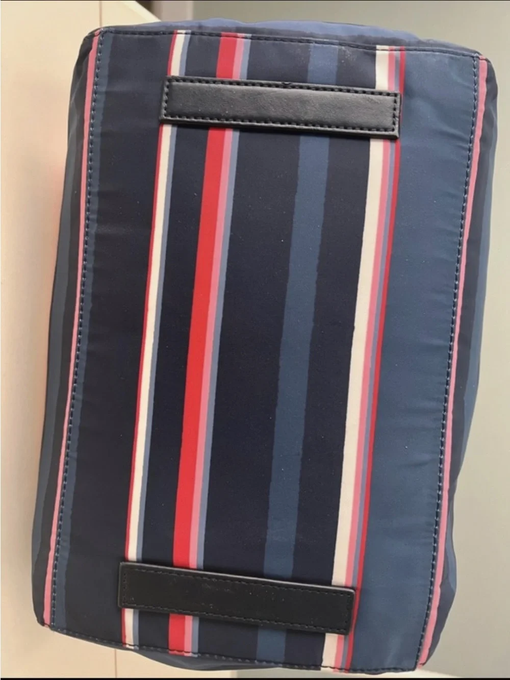 Tory Burch Nylon Stripe Zipper Tote Navy with red & navy comes with a scarf